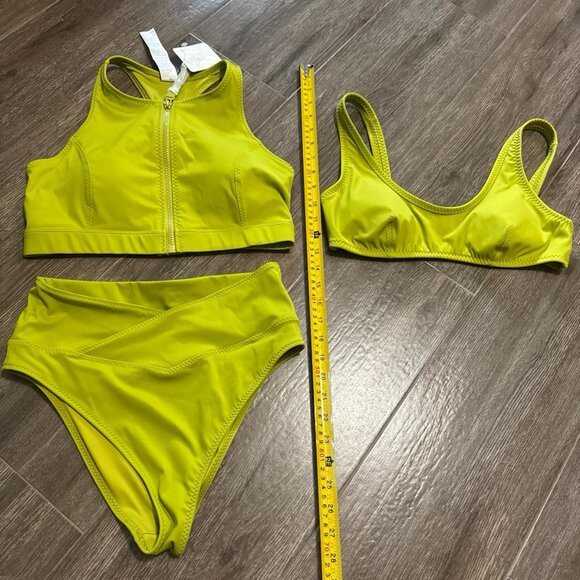 New Fabletics High Tide zip-front swim top and High Rise Swim Set green martini - Picture 6 of 9